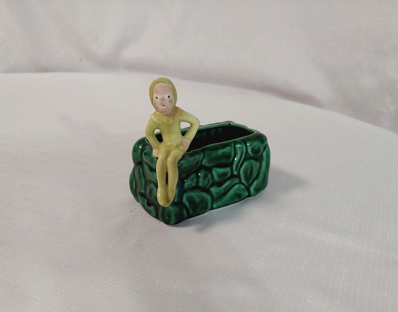 Adorable Vintage Green Pixie Elf Figurine Planter Container