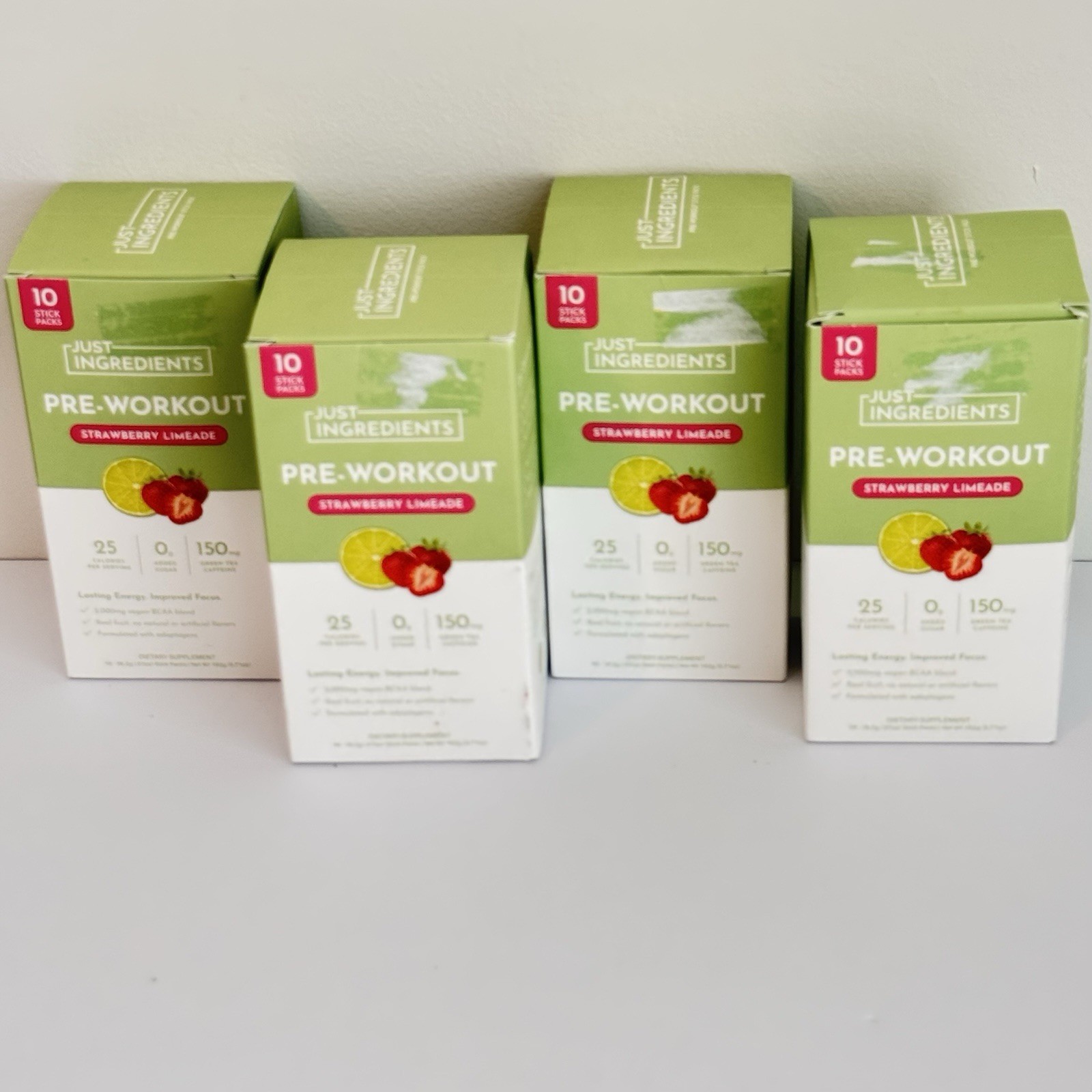 4x Just  Ingredients Pre-Workout  Drink Powder Strawberry Limeade 10 ct EXP 3/28