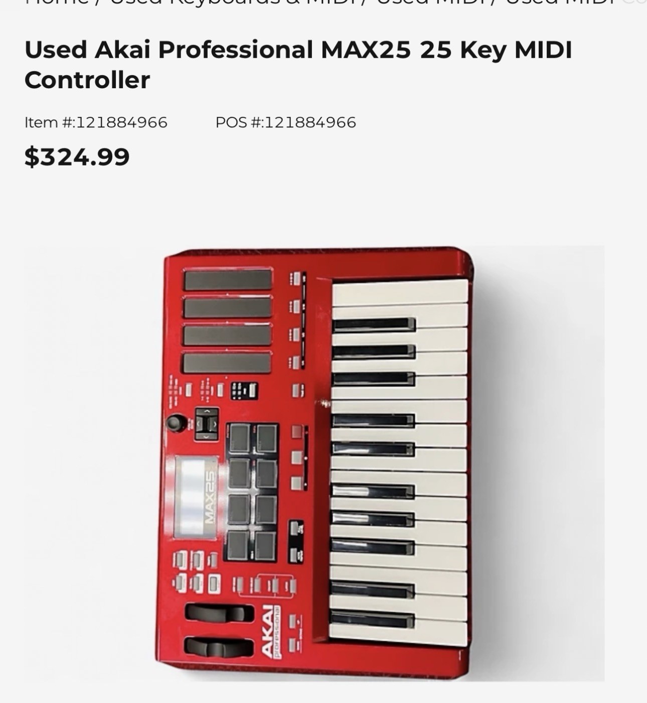 Akai Professional MAX25 | 25-Key USB MIDI Keyboard & Drum Pad Controller VGC
