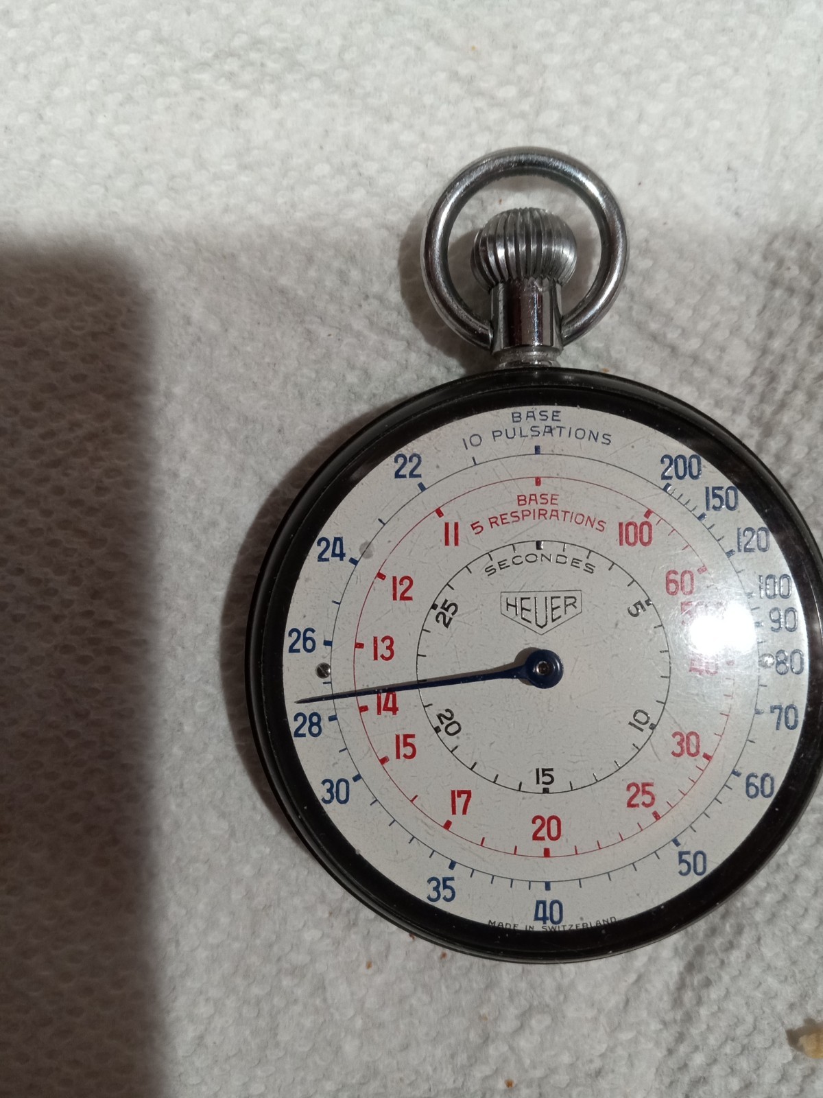 Heuer Pulse/Respiration timer 1961 Ref. 929 Black anodized case Manual wind