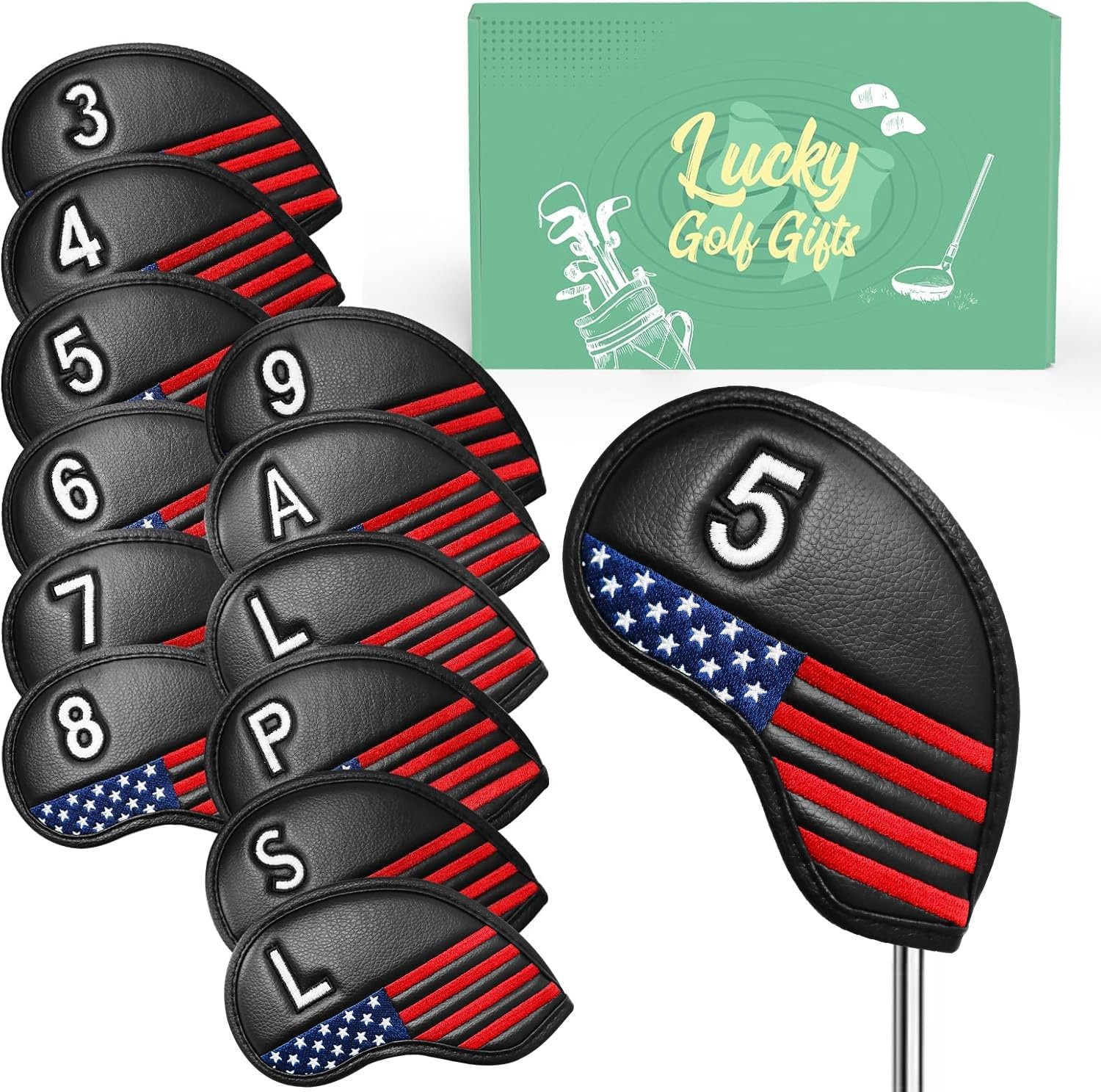 Stylish Golf Iron Head Covers 12 Pack Synthetic Leather | Embroidered Numbers...