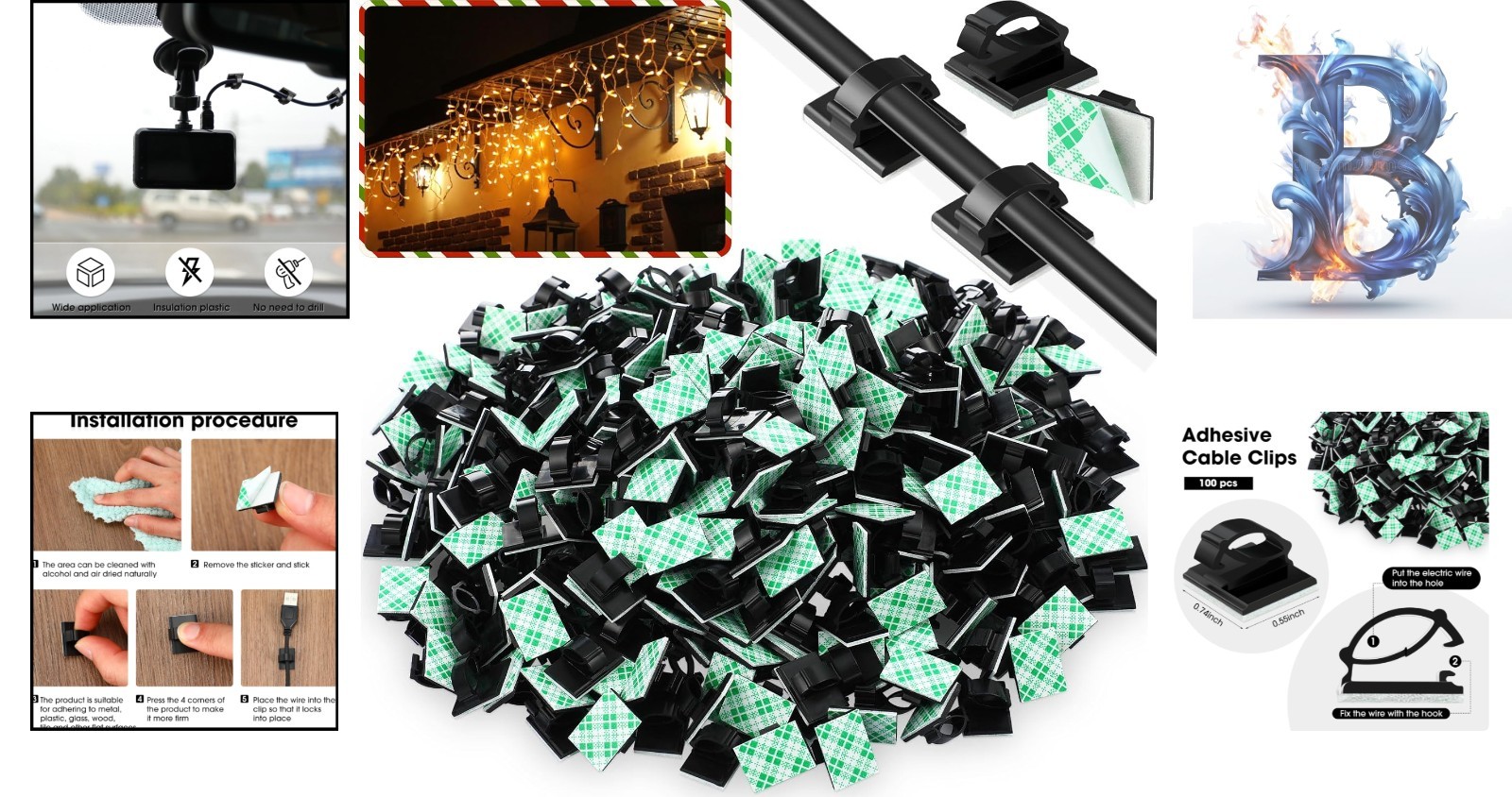 Multi-Purpose 100 Count Adhesive Wire Clips for Home and Holiday Decor