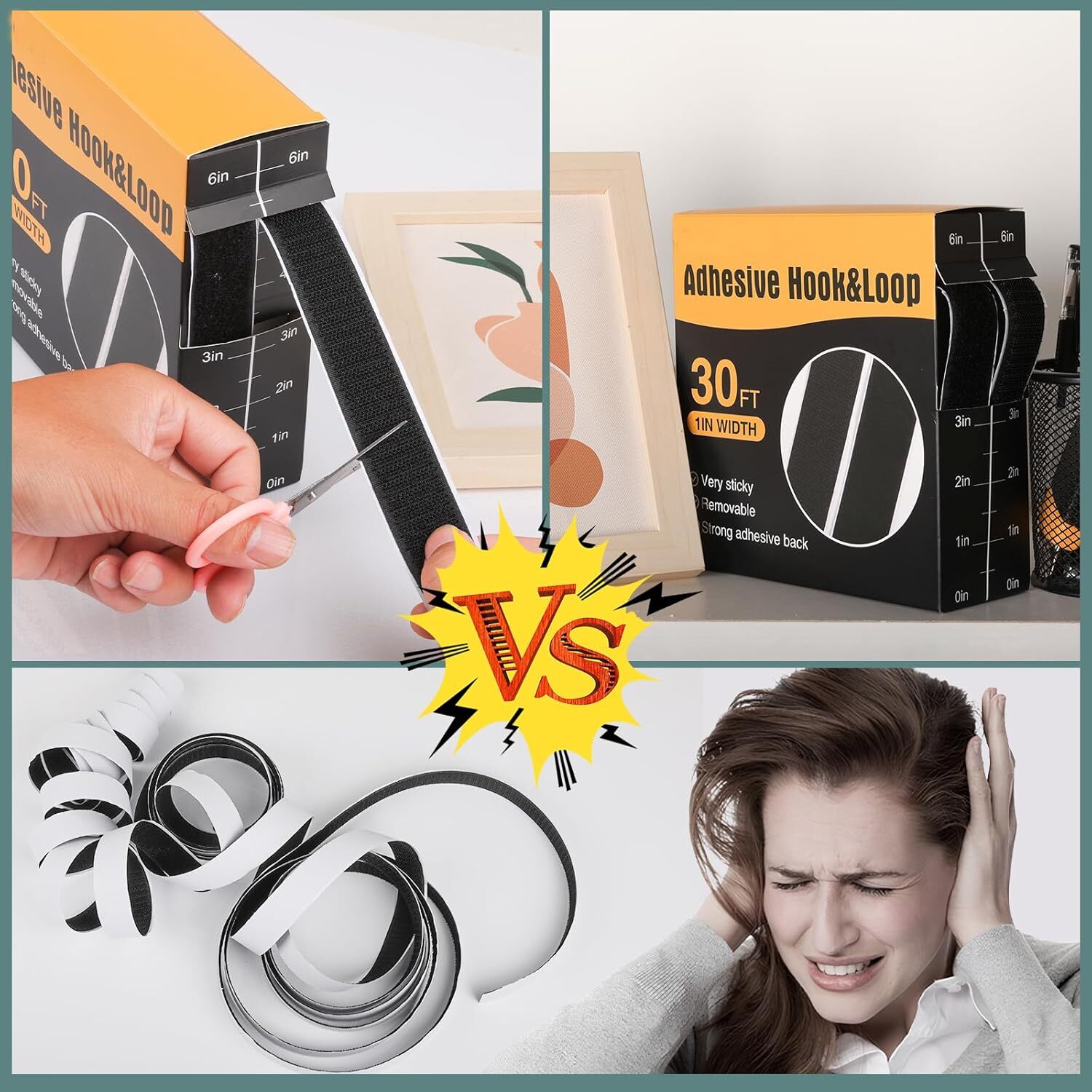 30Ft x 1 Inch Hook and Loop Strips with Adhesive - Heavy Duty Double Rolls