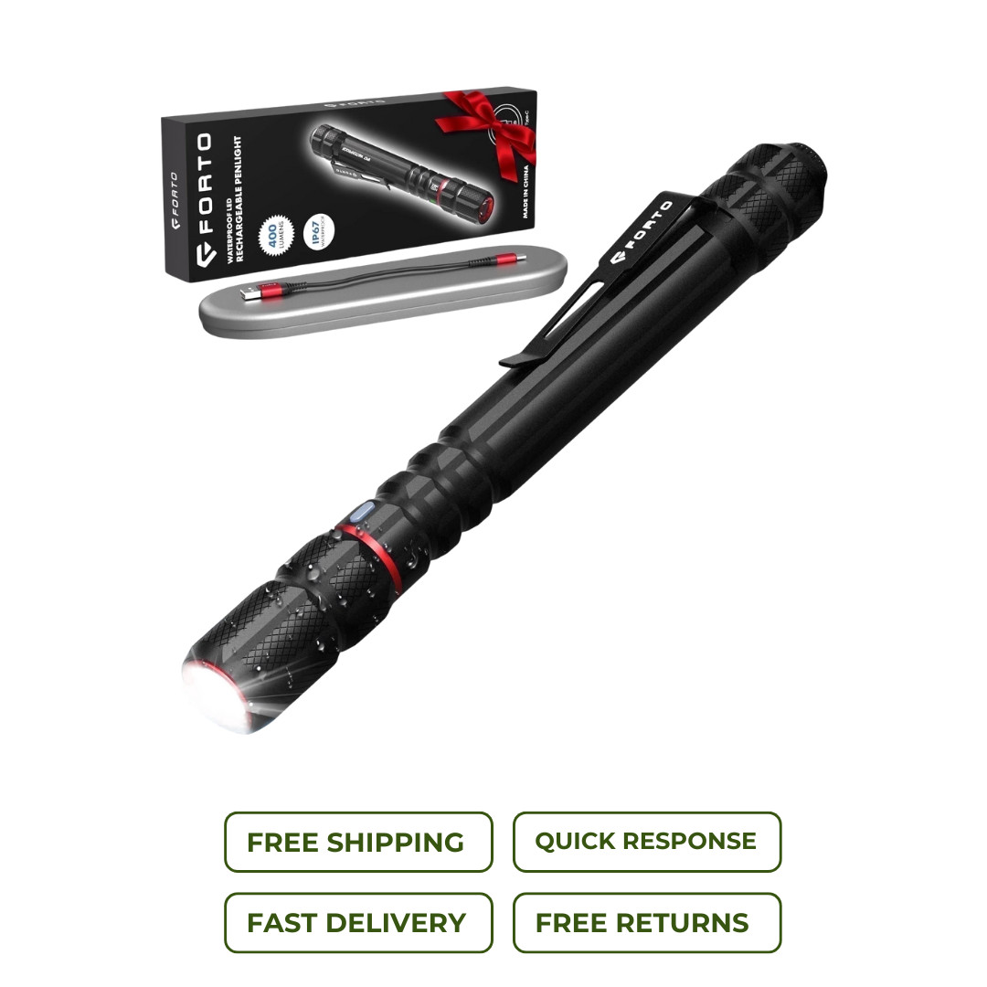 Rechargeable LED Pen Flashlight Waterproof IP67 400 Lumens Black (1 Pack)