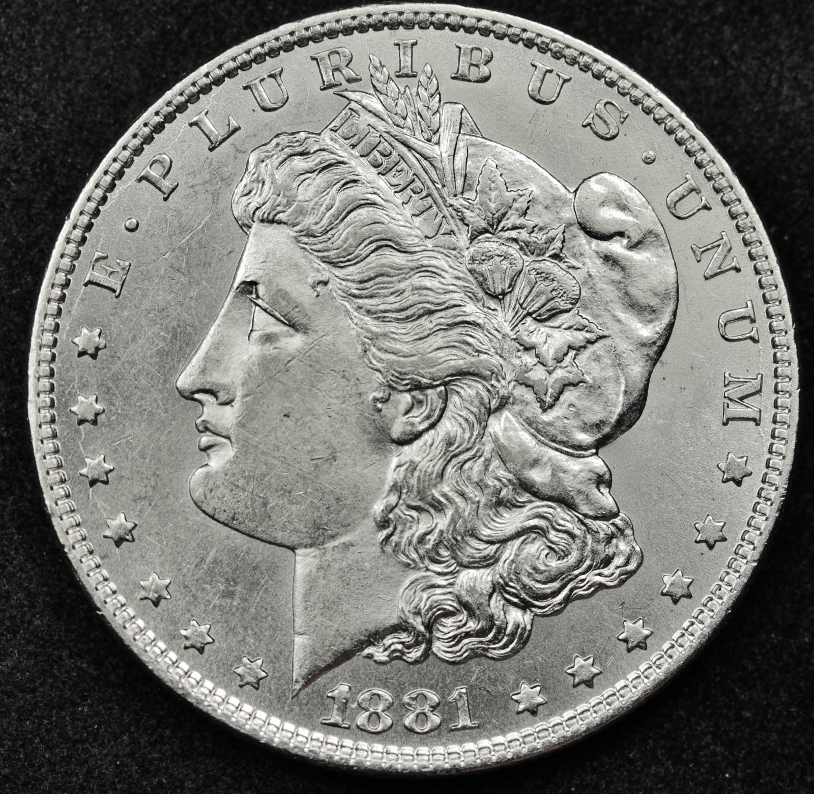 1881-o Morgan Silver Dollar.  Full Chest Feathers.  B.U.  87382.  Inventory H
