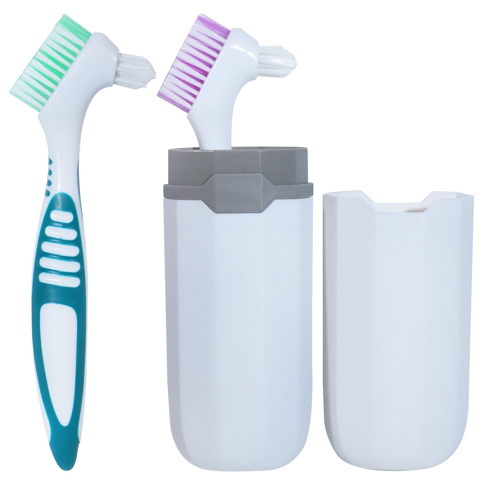 2Pcs Denture Cleaning Brush Set with Carrying Case - Soft Bristles for False Tee
