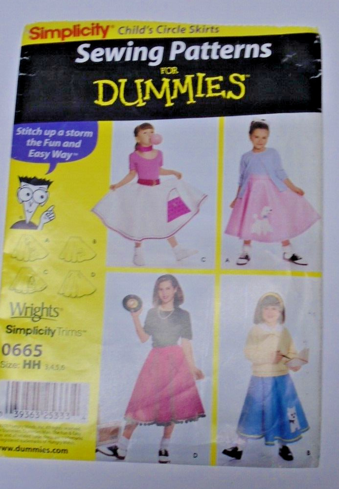 Girls Simplicity 0665 Sewing for Dummies - Poodle Skirt, 3, 4, 5, 6 Uncut
