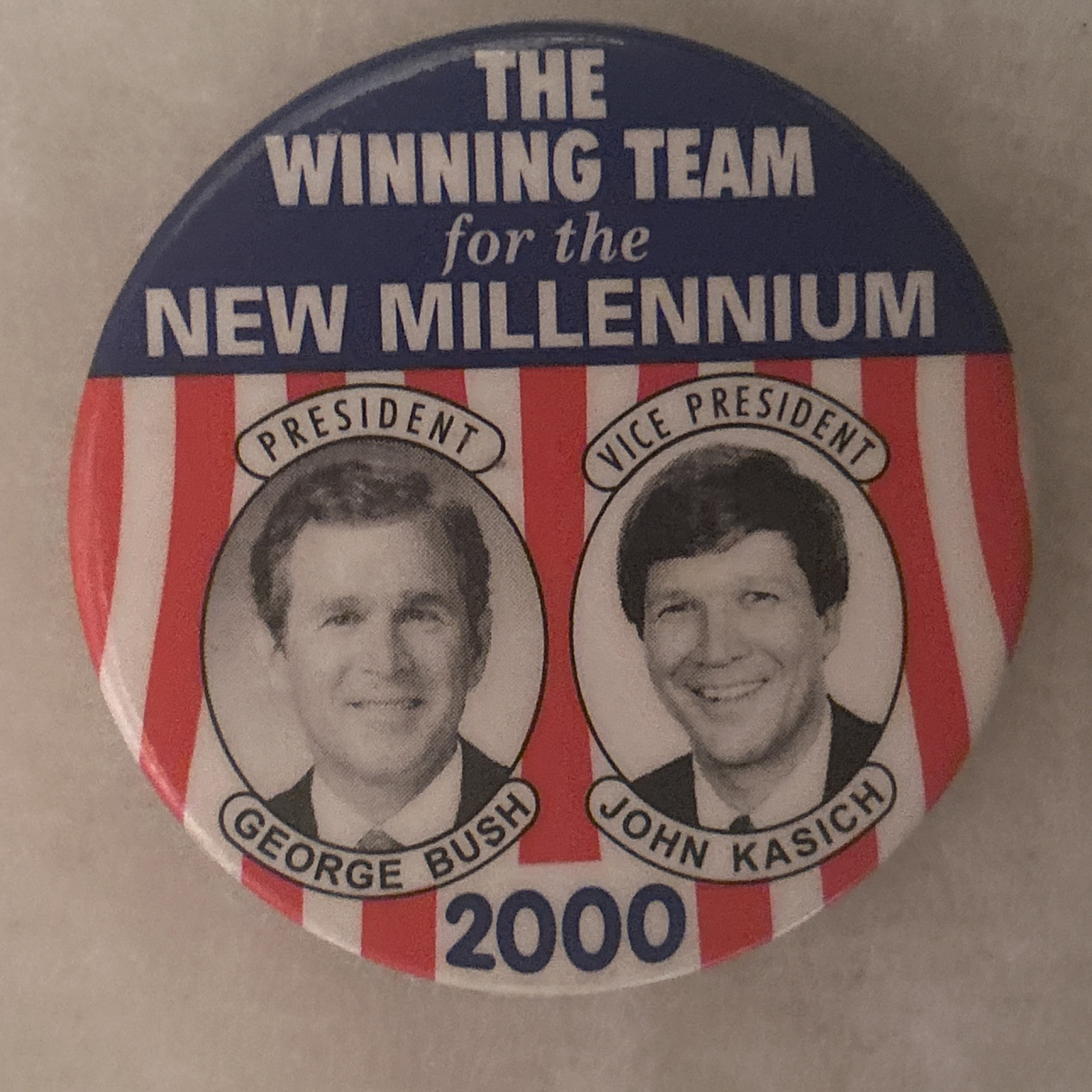 Winning Team for the New Millennium George Bush John Kasich jugate 2 1/4” button