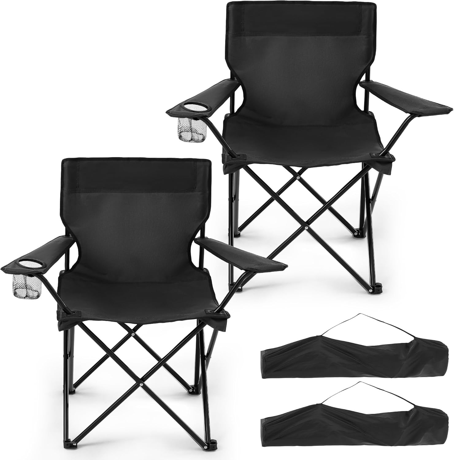 2-Pack Foldable Camping Chairs with Cup Holder, 300LB Lawn Portable Folding Chai