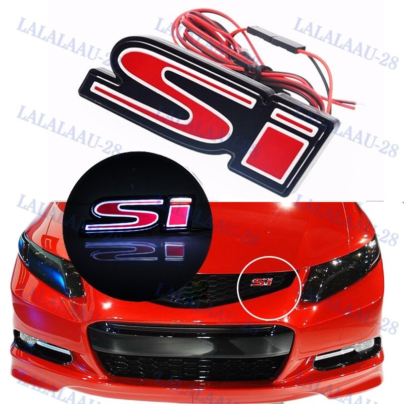 Emblem LED Light 3D Red SI Racing Logo Front Grille Ornament Emblem For Honda Si