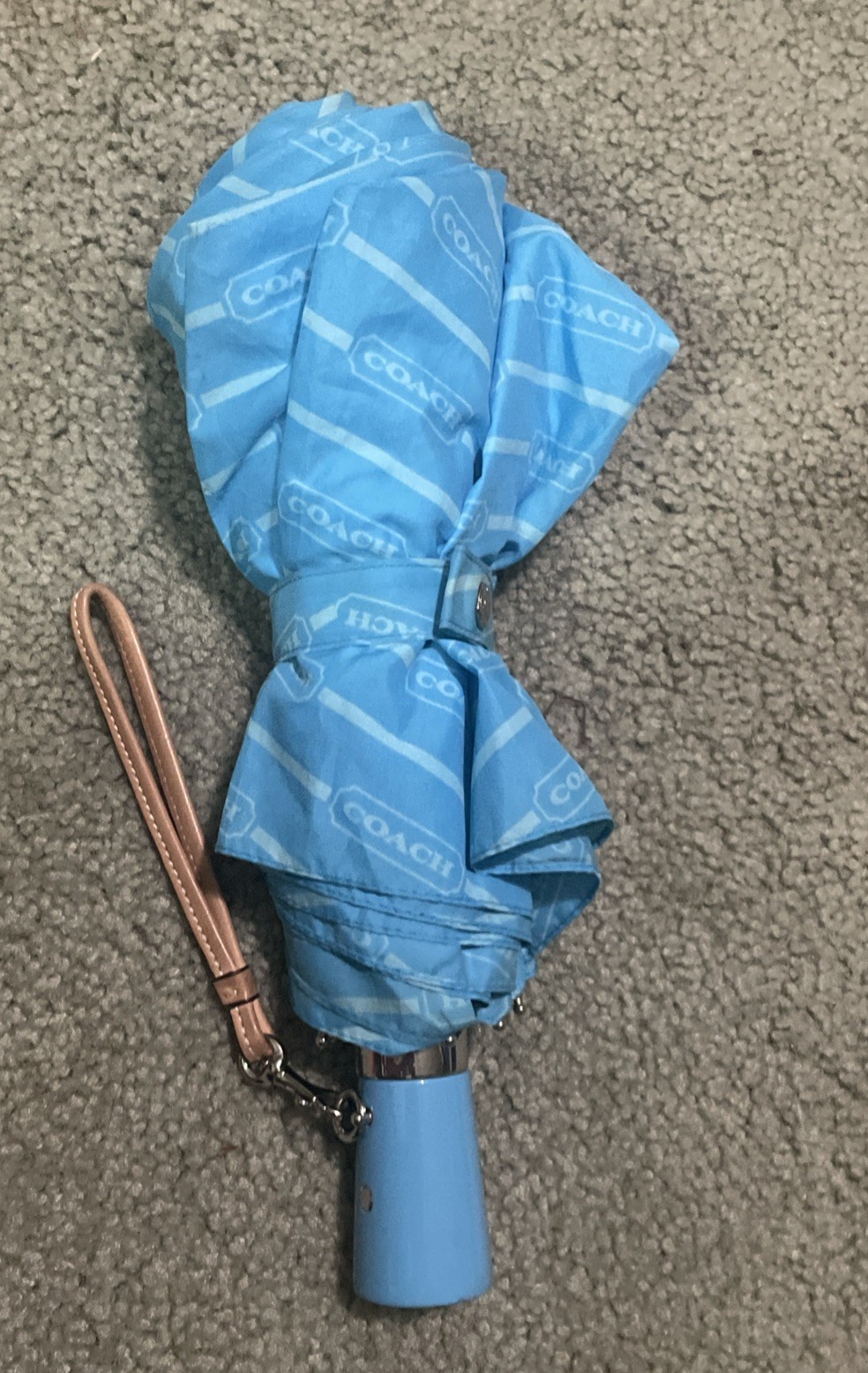 Coach -Blue Logo Umbrella Very Nice Colors & Design Auto-Open/Close Wrist Strap