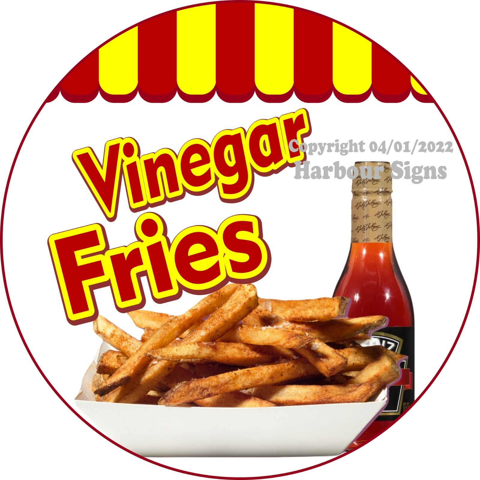 Vinegar Fries Decal (Choose Your Size) Concession Food Truck Circle Sticker
