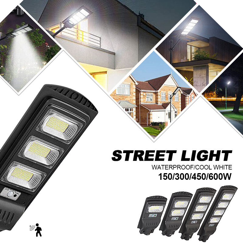 600W Commercial Solar Street Light Motion Sensor Dusk-to-Dawn+Pole Outdoor Lamp