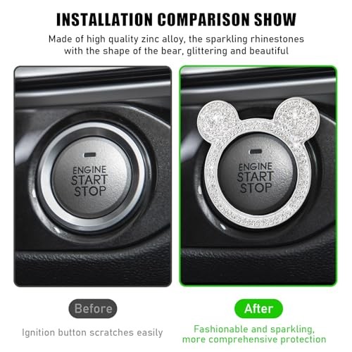 Bling Car Engine Start Button Cover, Rhinestone Key Ignition Knob 1PC White