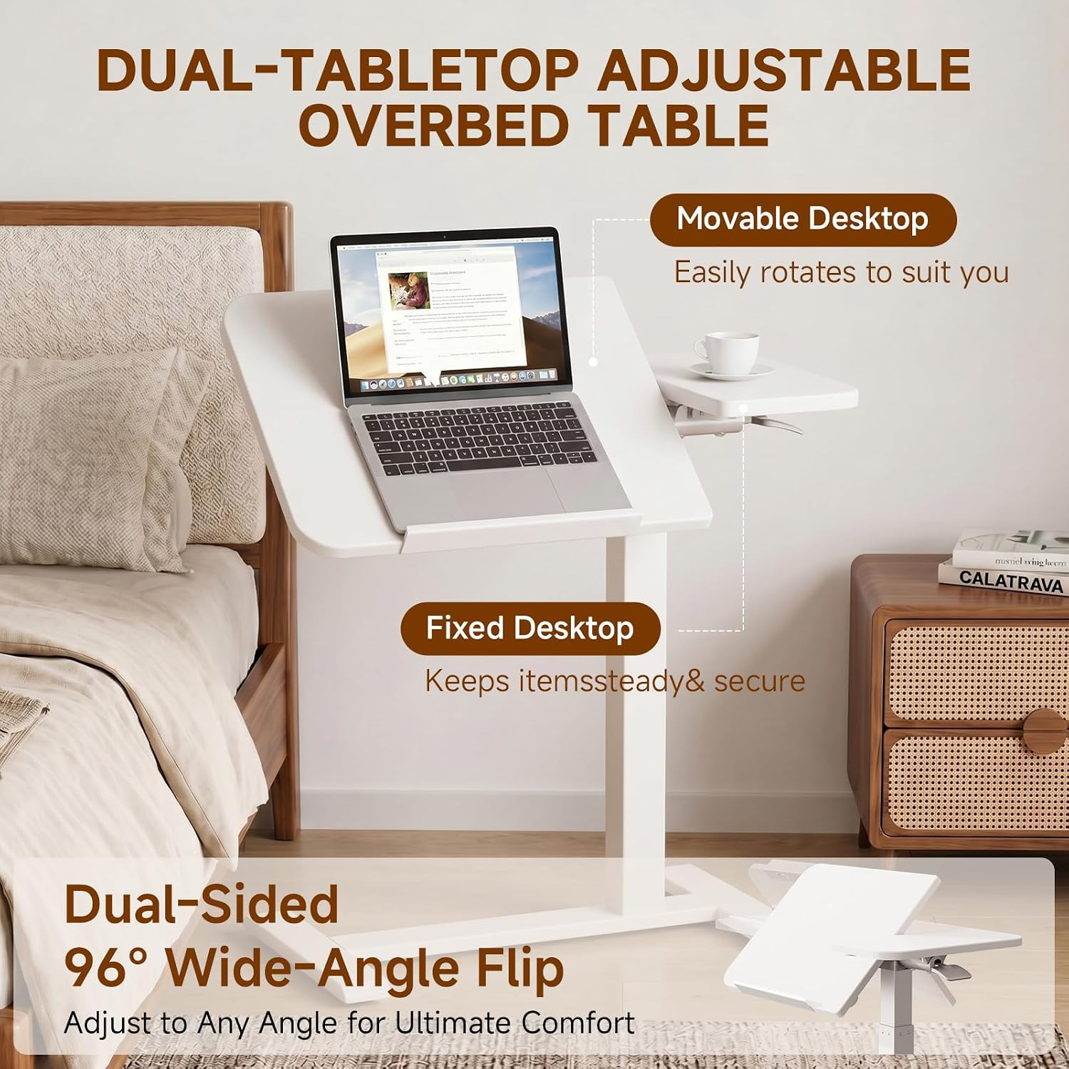Pneumatic Adjustable Standing Desk, 28 Inch Tiltable Mobile Rolling Laptop Table