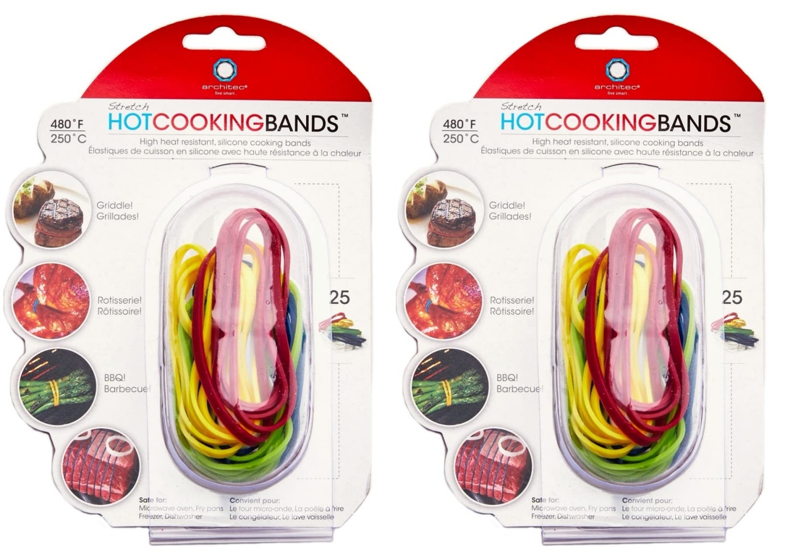 Architec Silicone Cooking Bands 2-Inch, Package 25, Assorted Colors Set OF2