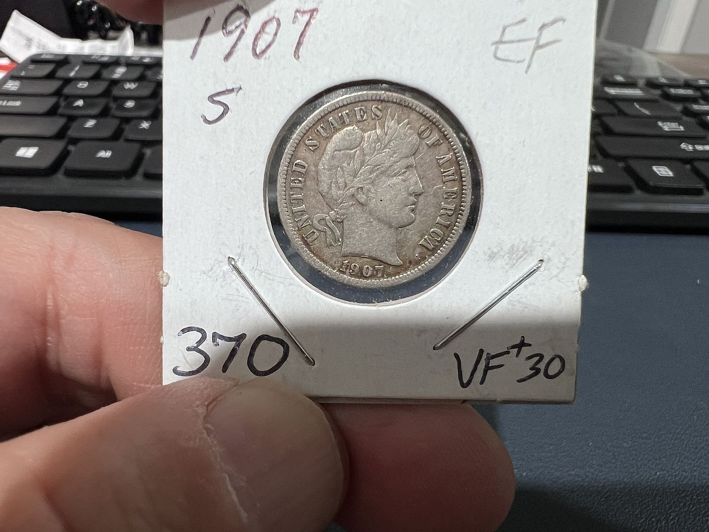 1907-S 10c Barber Silver Dime San Francisco