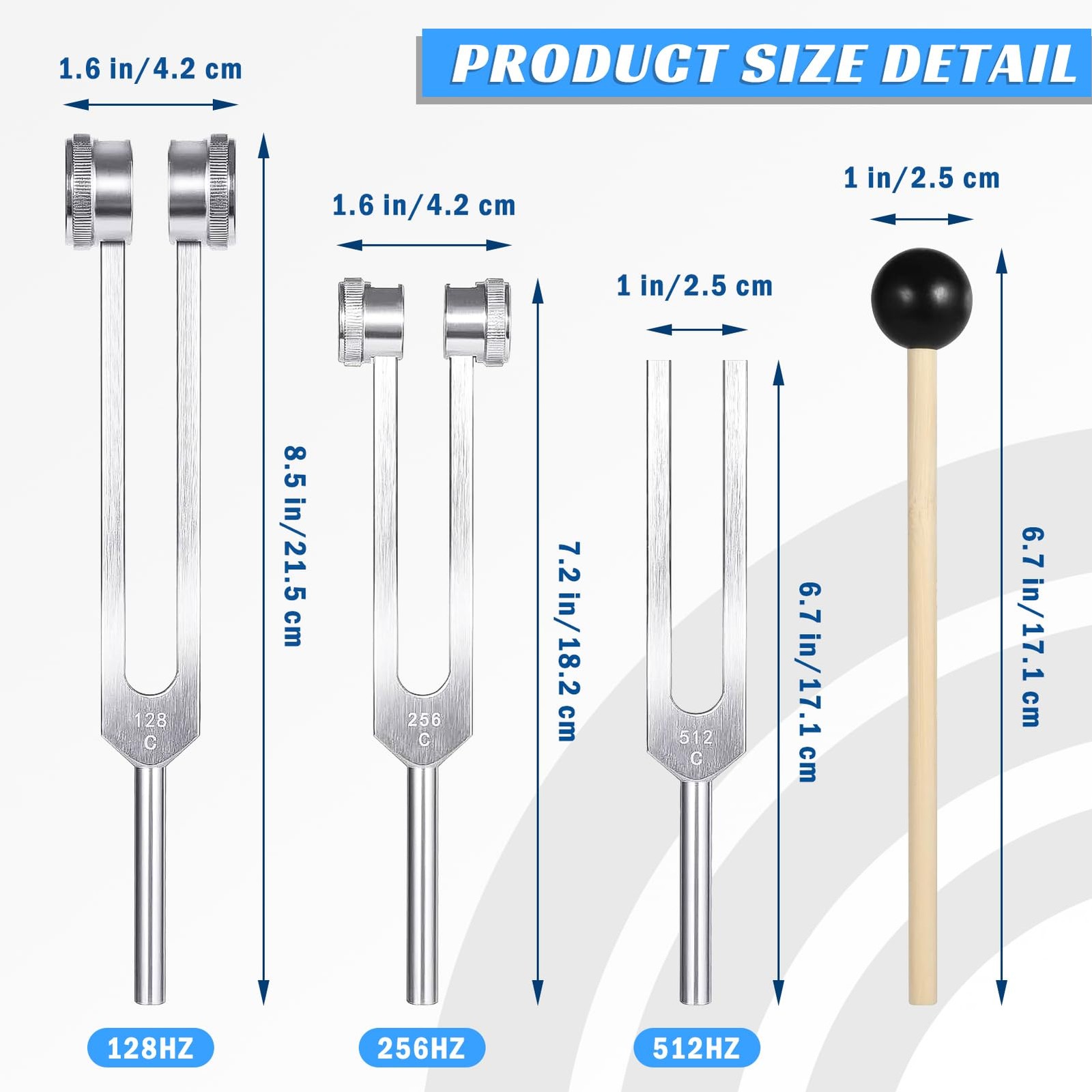 Tuning Fork Set (128Hz, 256Hz, 512Hz) of 3, Weighted & Unweighted Aluminum Fo...