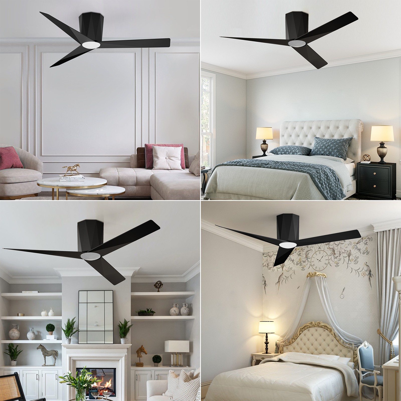 Ceiling Fans with Dimmable Led Lights,52" Flush Mount Ceiling Fan Remote Control