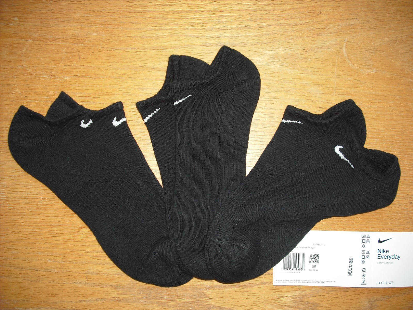 Mens/Womens NWT NIKE No-Show Socks 3prs Everyday DRI-FIT Black Cushioned Sz:L-XL