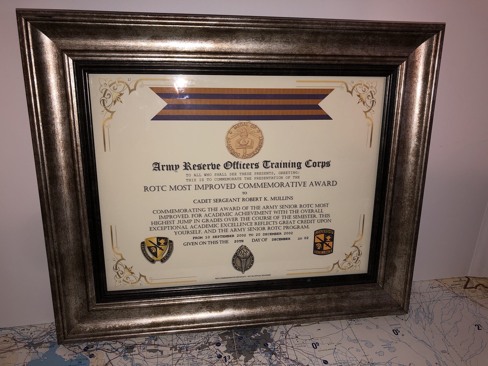 ARMY R.O.T.C. / MOST IMPROVED COMMEMORATIVE AWARD CERTIFICATE