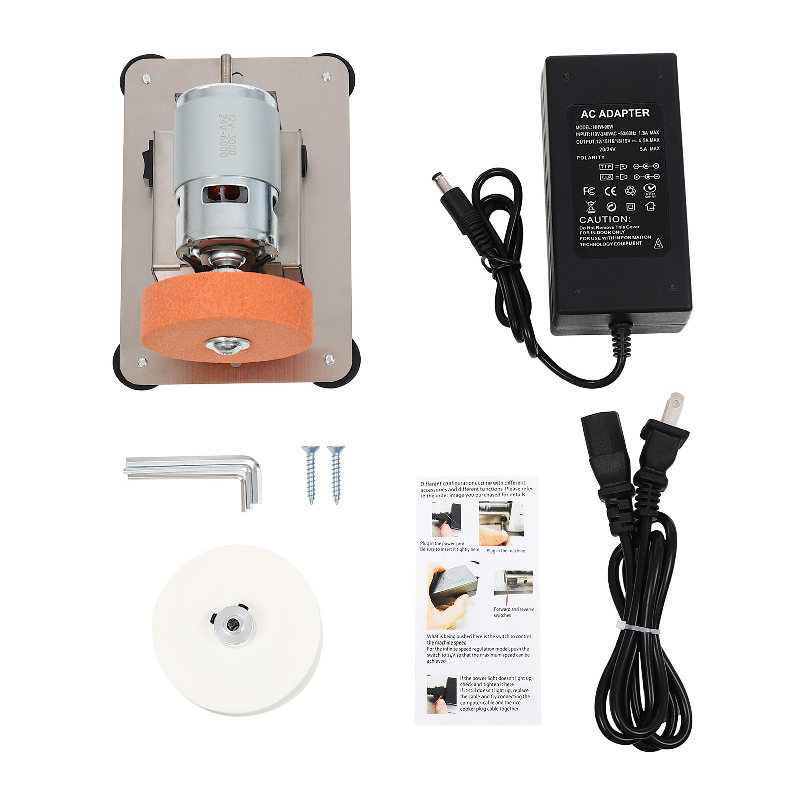 Electric Benchtop Grind Sander Adjustable Variable Speed Table Grinding Machine