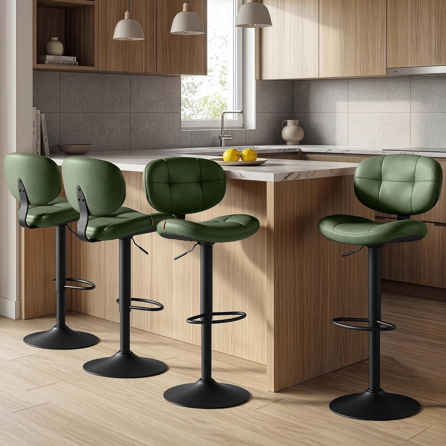 Bar Stools Set of 2 Height Adjustable Kitchen Barstools Swivel Bar Chairs W/