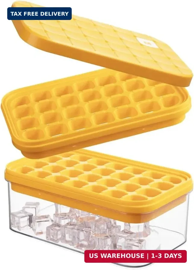 Brigii Ice Cube Tray with Lid & Storage Bin, 56 Cubes Ice Mold with Easy-Release