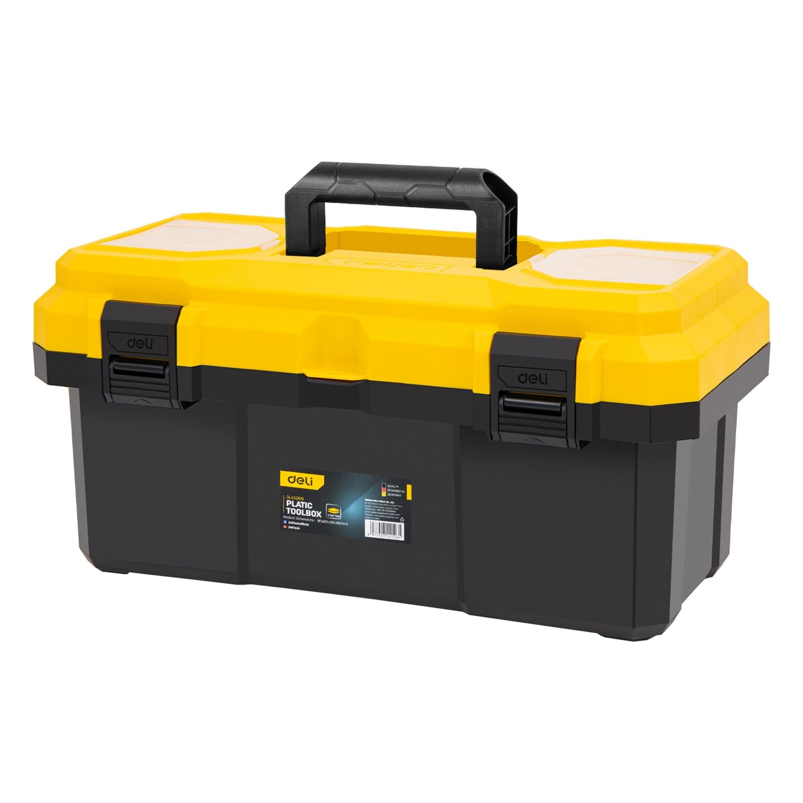 16 Inch Tool Box with Lock, 2-Layer Heavy-Duty 16”, yellow and black