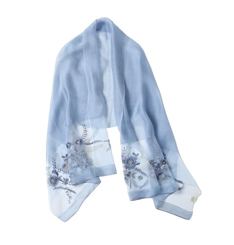 Silk Wool Floral Fashion Scarf Shawl Wrap Lightweight Sheer For Blue Floral