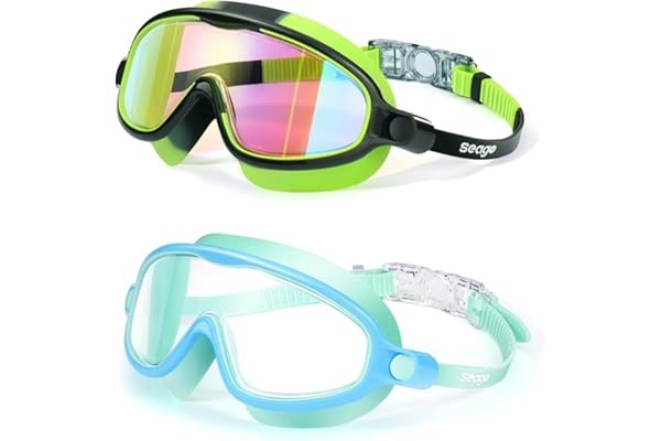 Seago Swim Goggles 2 Pack Anti-Fog Anti-UV Wide View Swimming Goggles for Kids 3