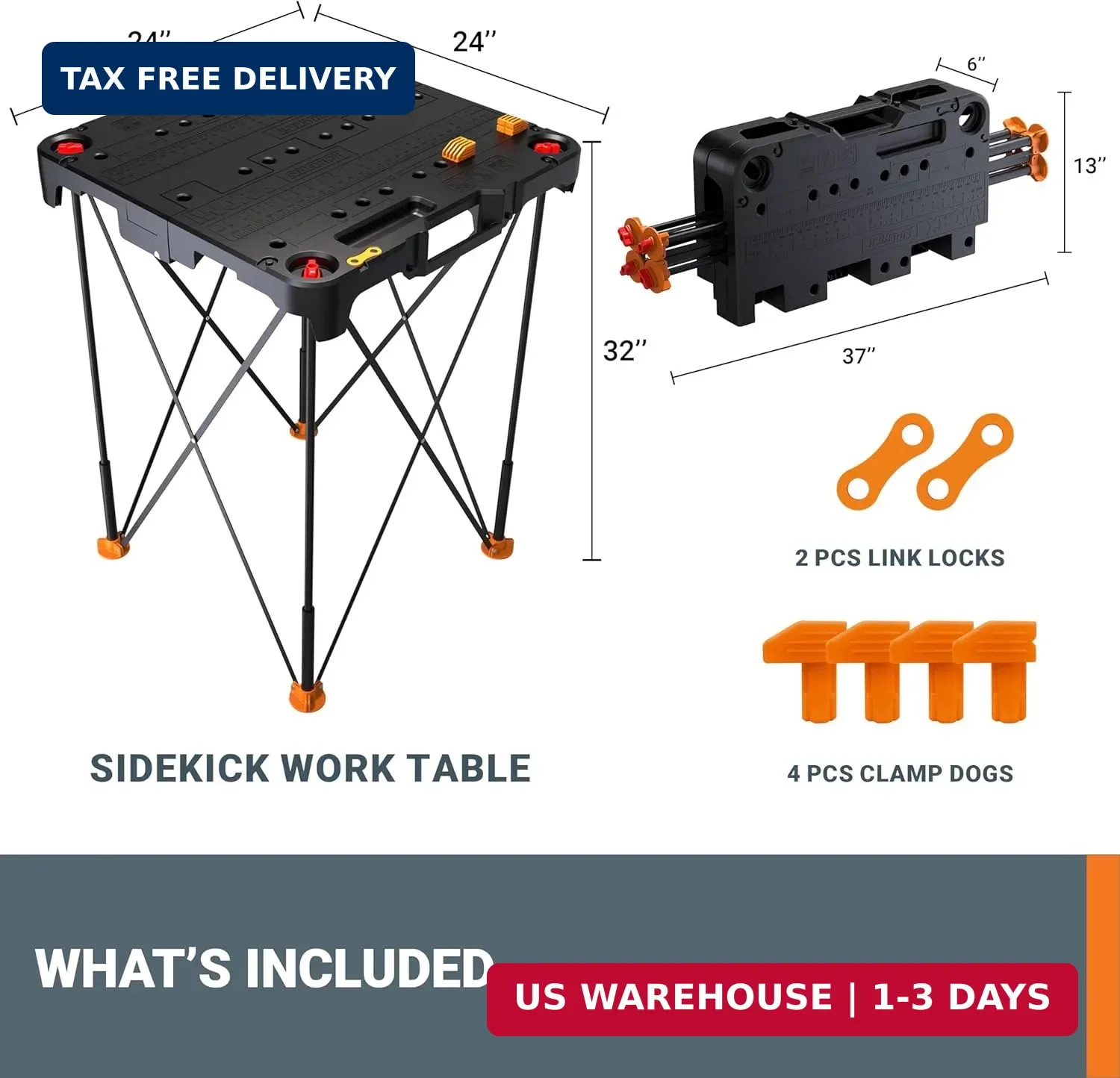 Worx WX066 Sidekick Folding Work Table, Portable All-in-one Work Bench