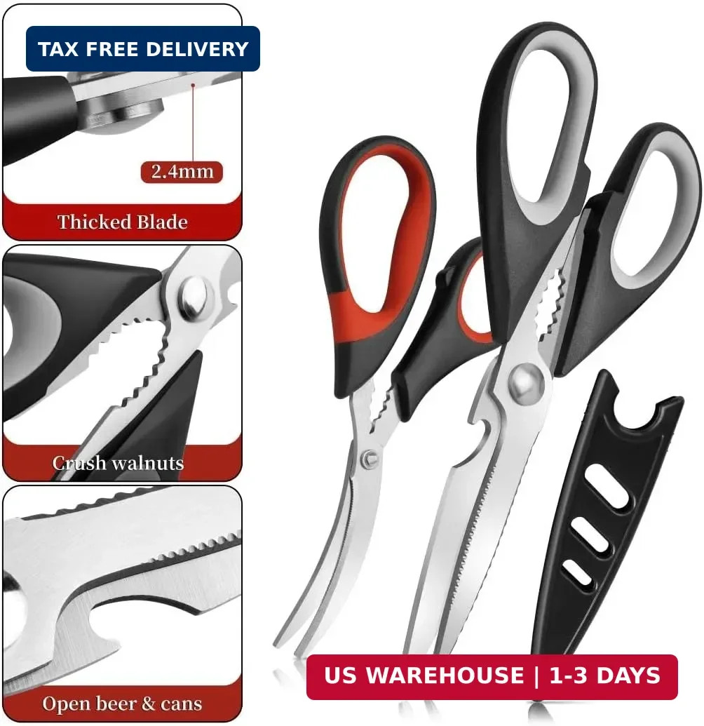 All Purpose Kitchen Shears with Protective Sheath, Heavy Duty 3 Pack Kitchen Sci