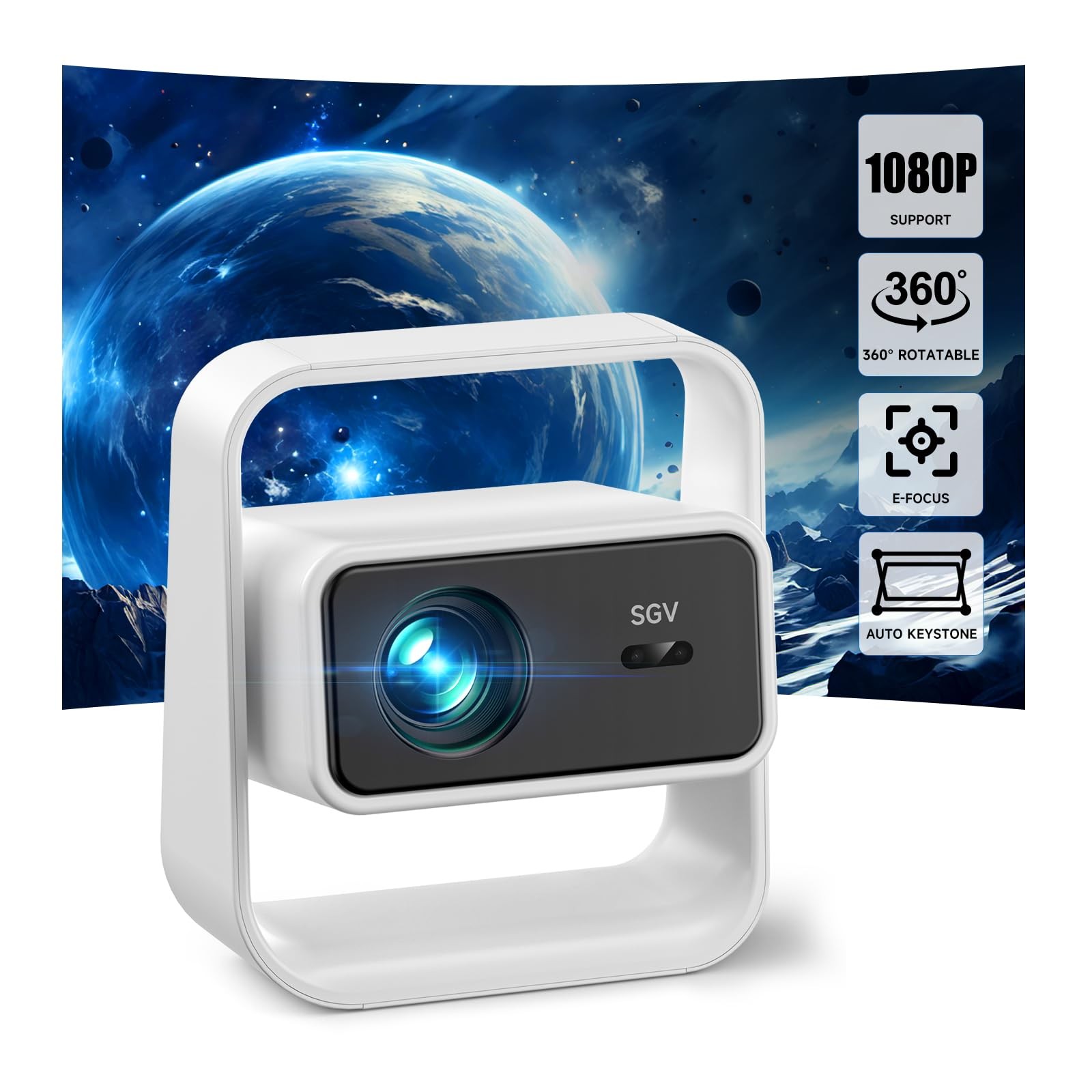 SGV Smart Mini Projector, Electric Focus Keystone Correction, 1080P 4K Suppor...