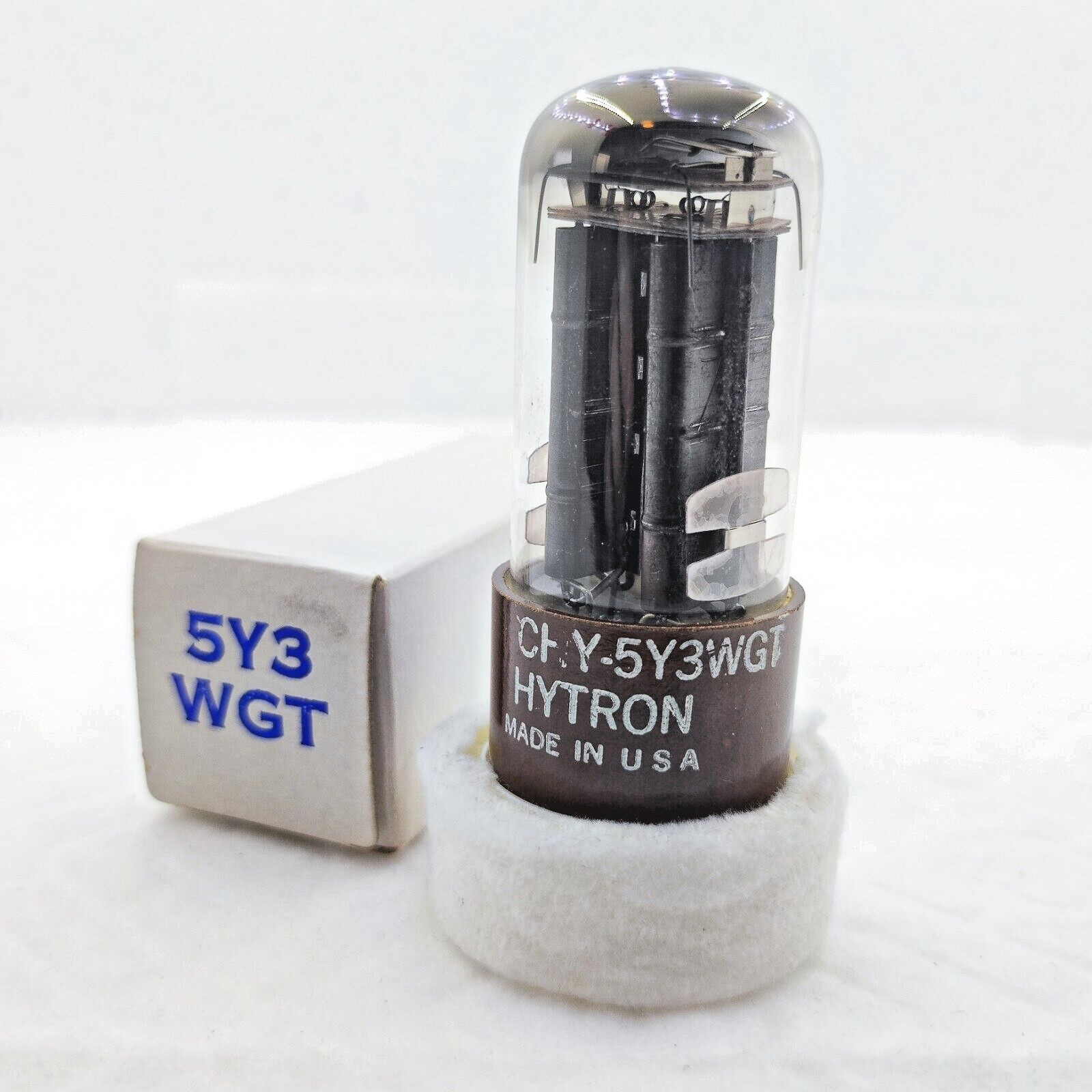 Hytron 5Y3WGT 5Y3 5Y3GT tube, black plate triple mica, square getter, NOS NIB