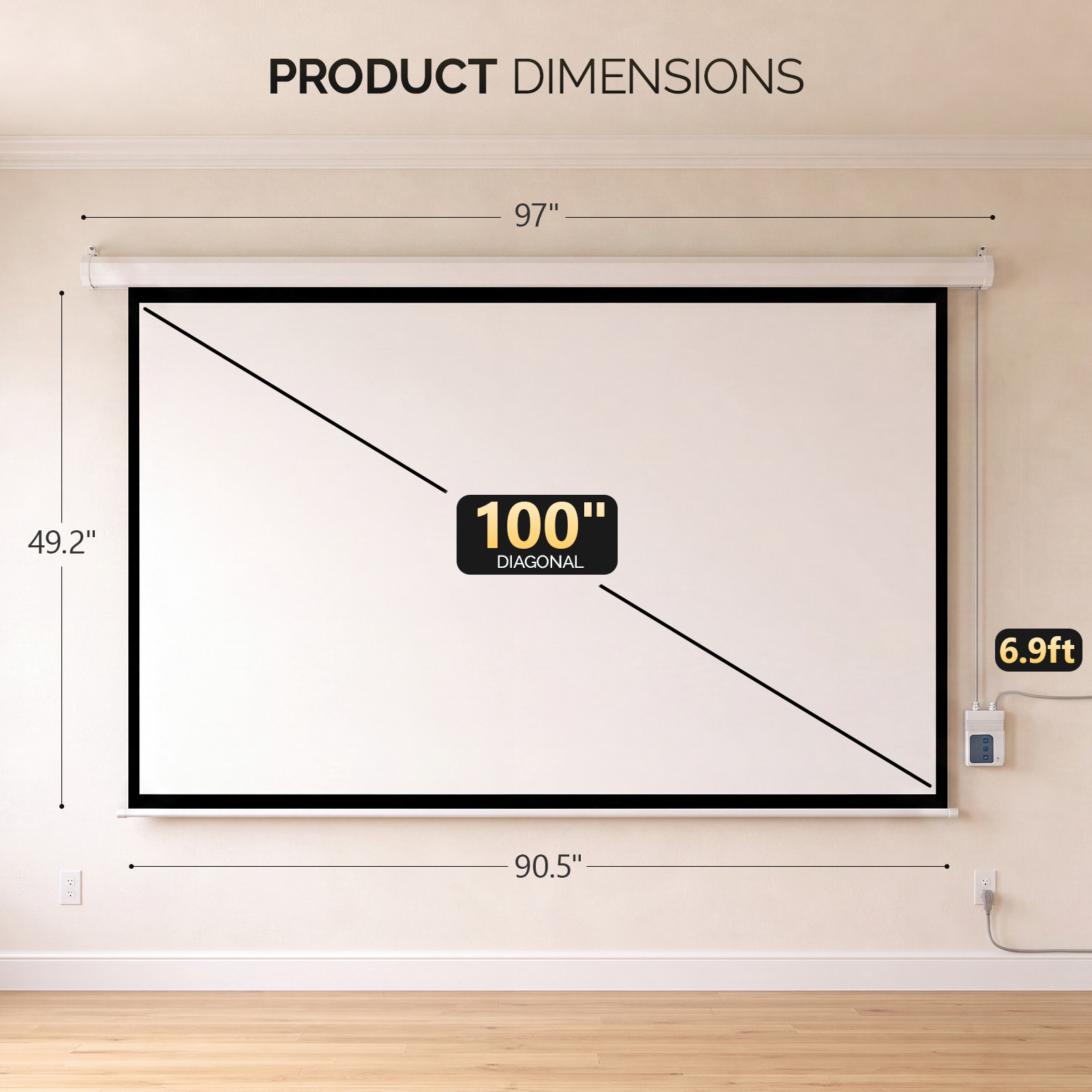 100" 16:9 Electric Projector Projection Screen 87X49.2 Automatic Remote Control