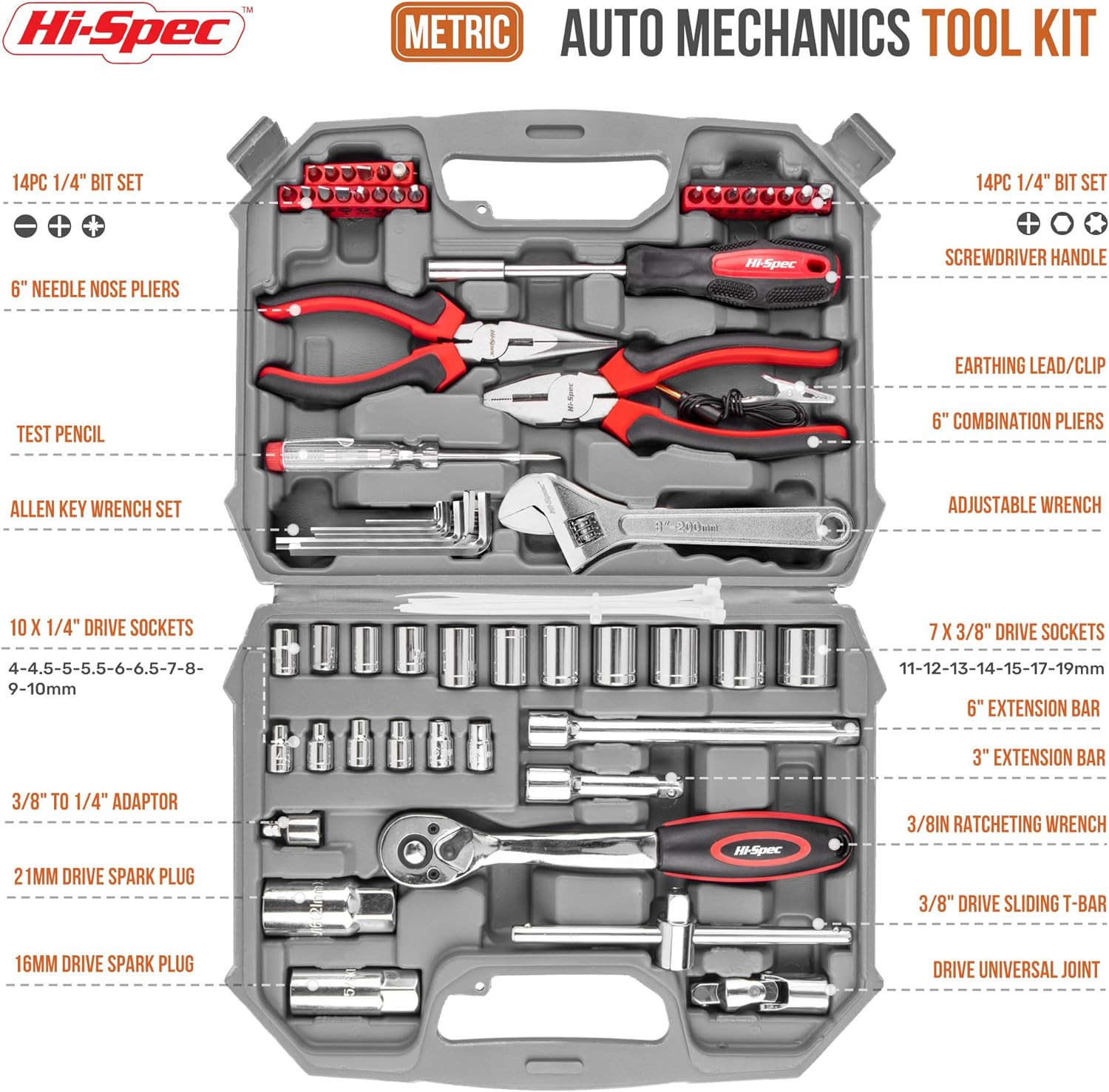 67 Pc Metric Auto Mechanic Tool Set Socket Pliers Case