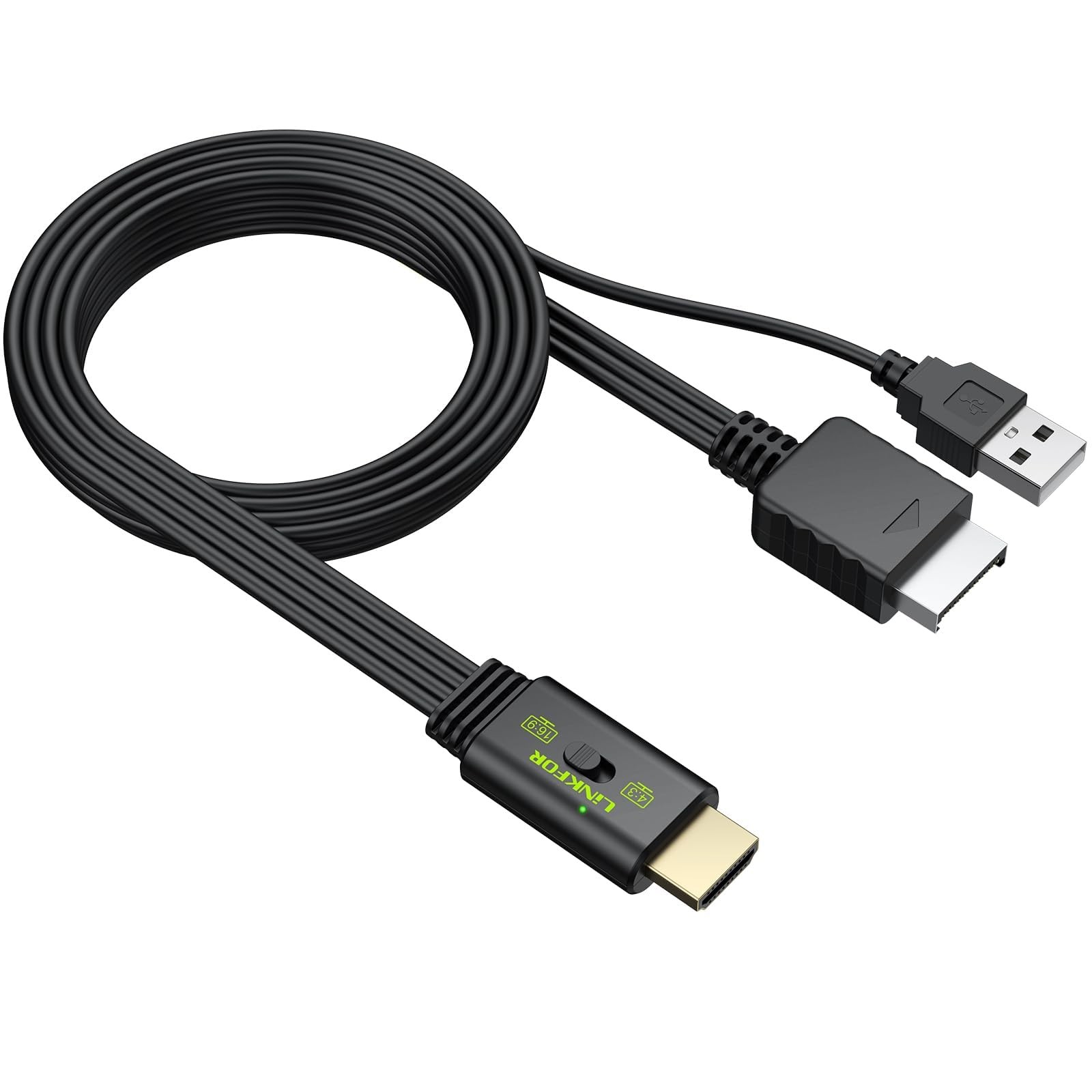 LiNKFOR PS2 to HDMI Converter,HDMI Cable, with 4:3/16:9 Screen Aspect Black