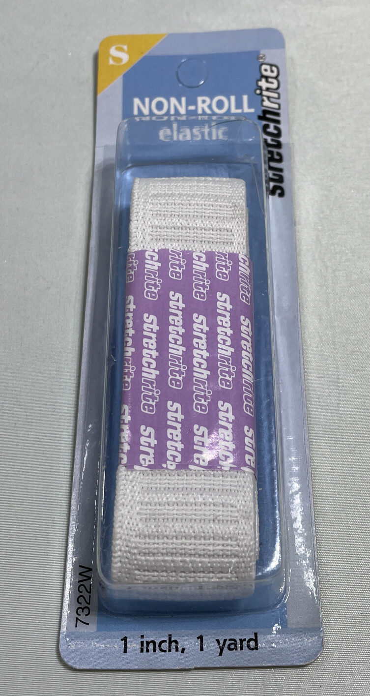 Stretchrite Knit Flat Non-roll Elastic 1” in X 1 Yd White Woven Rubber Polyester