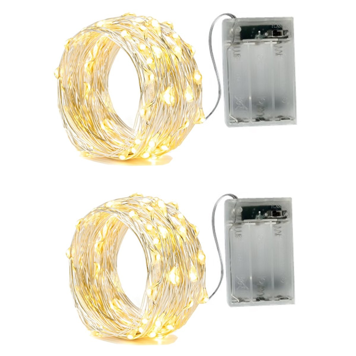 BXROIU 2 x 50LEDs Fairy Lights Battery Operated, Silver 2 Mode Warm White | Silv