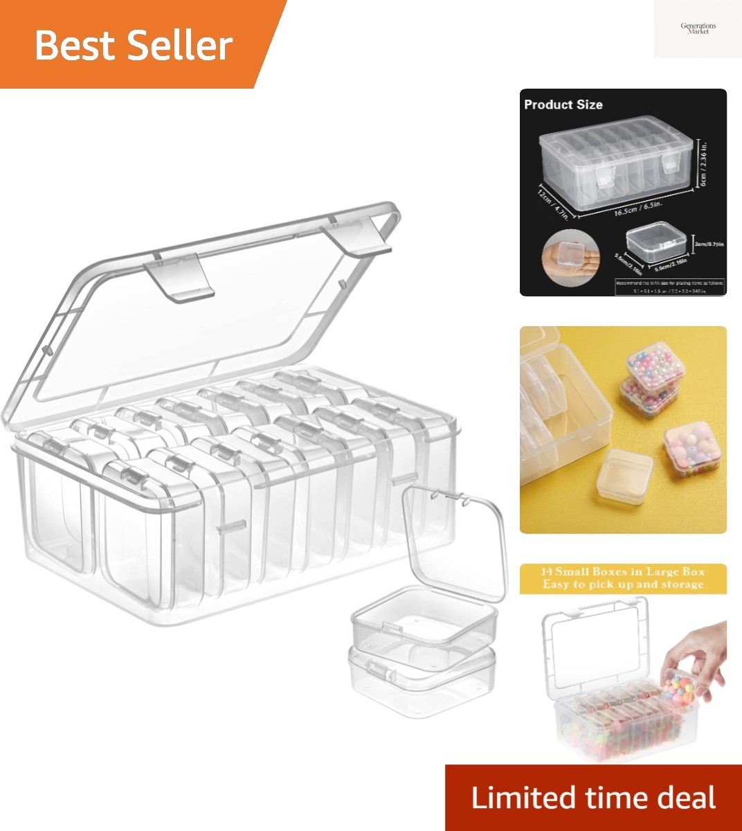 Small Bead Organizers, 15 Pieces Plastic Storage Cases Mini Clear Bead Storag...