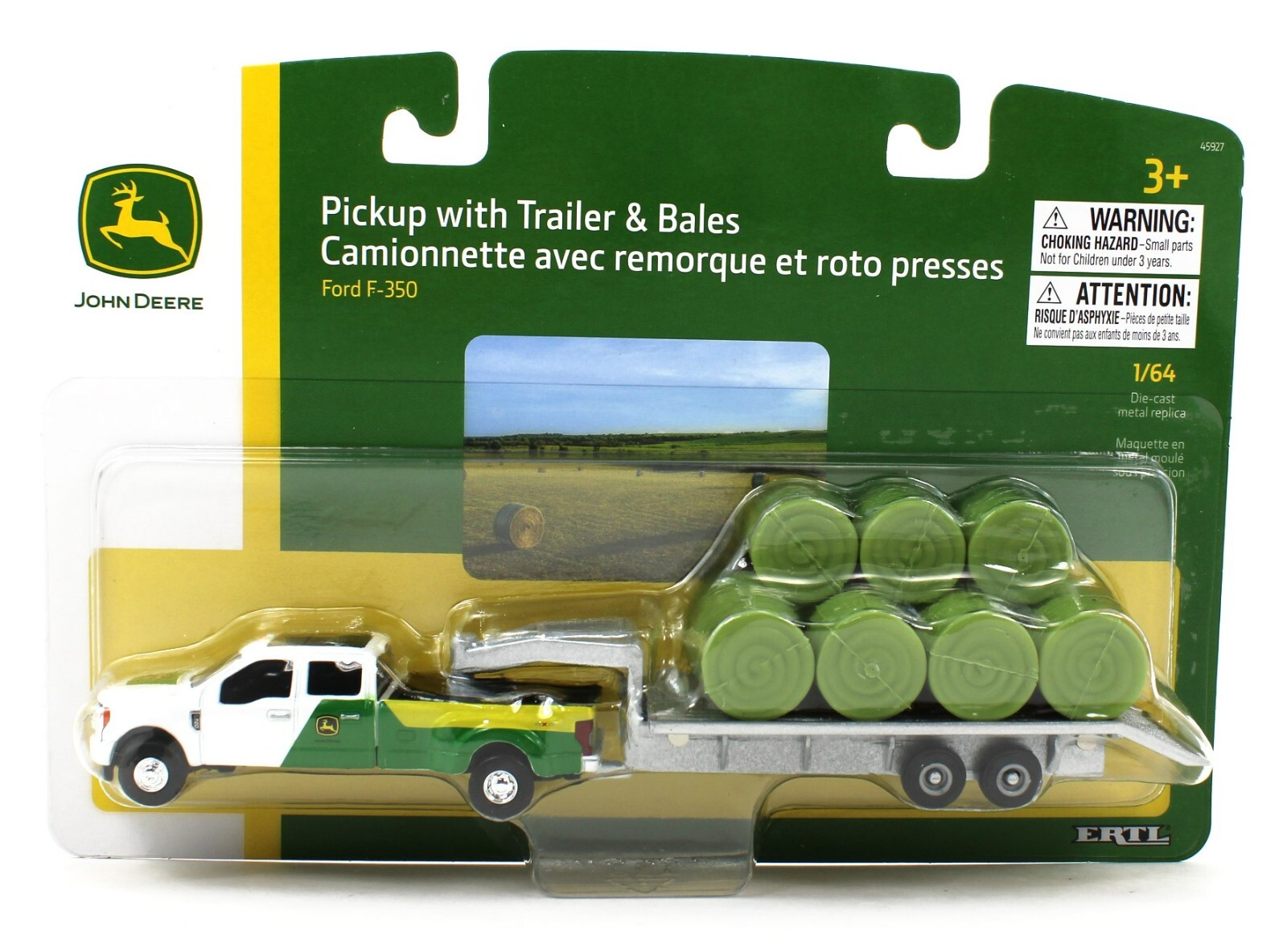 NEW 1:64 ERTL John Deere FORD F350 Dually w/Gooseneck & Round Hay Bales NIP