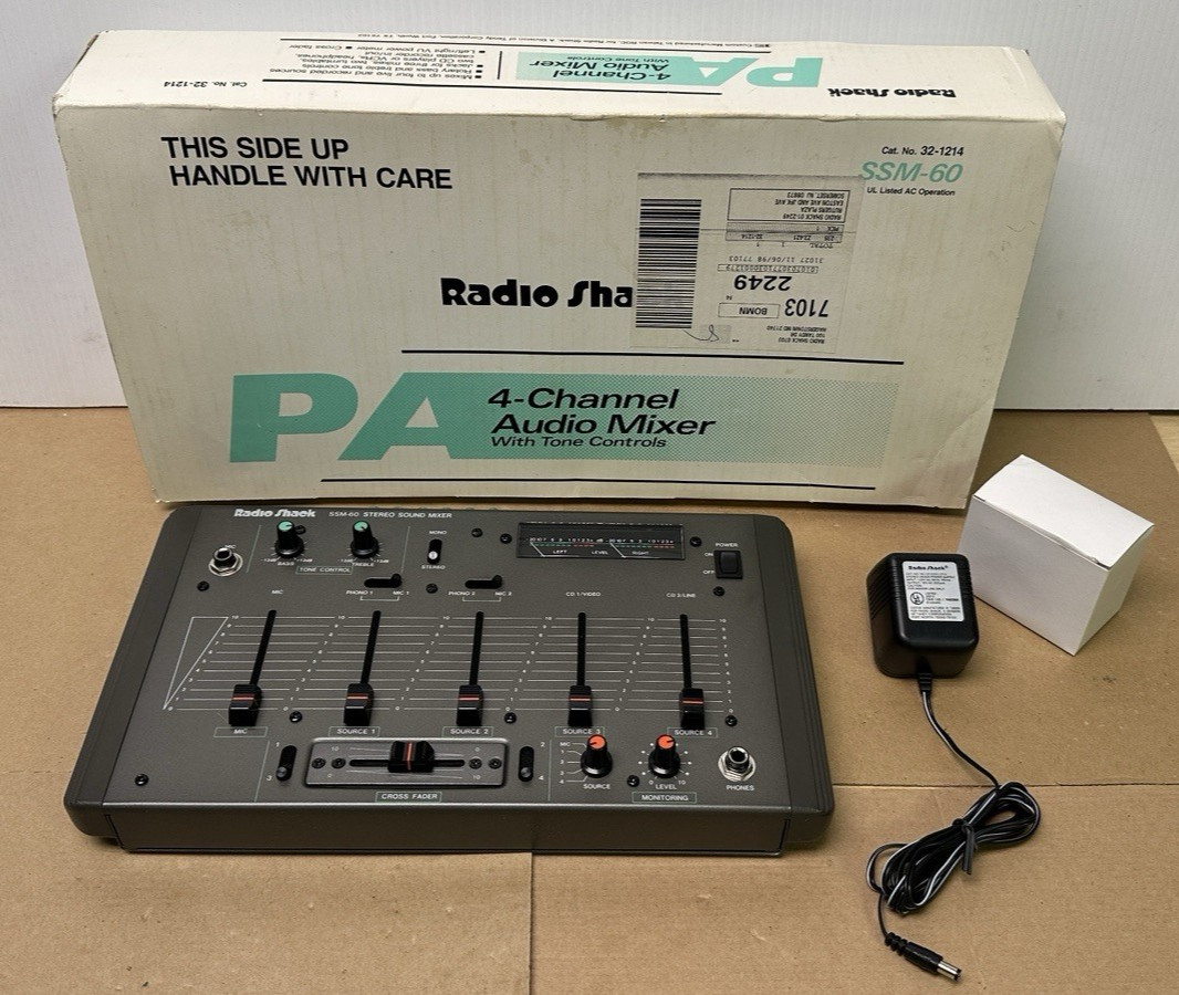 Radio Shack SSM-60 Stereo Sound 4-Channel Mixer w/ Tone Controls Mic Phono Input