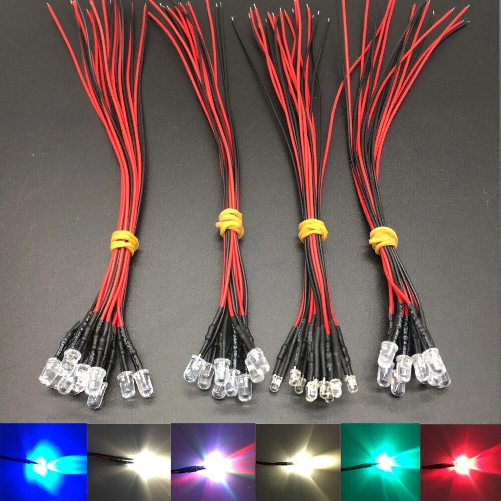 Pre Wired LEDLot 3mm 5mm LED Light White Red Yellow Lamp Light Bulb 12V 20CM