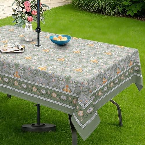 Green Print Outdoor Tablecloth with 84" x 60" (Rectangular) Green-flower