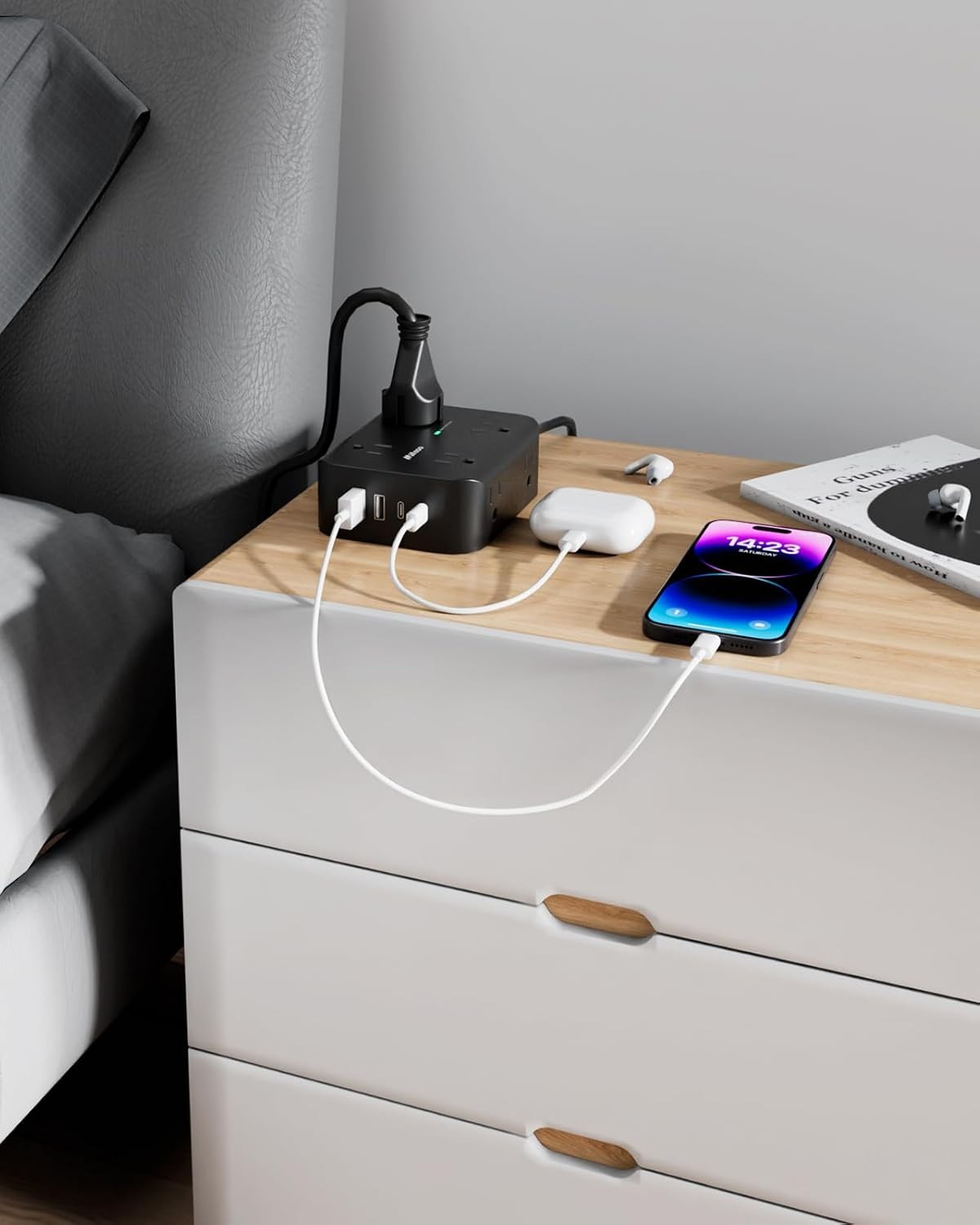 Power Strip Surge Protector - Flat Plug, Wall Mount, 8 Wide Outlets with 4 USB P