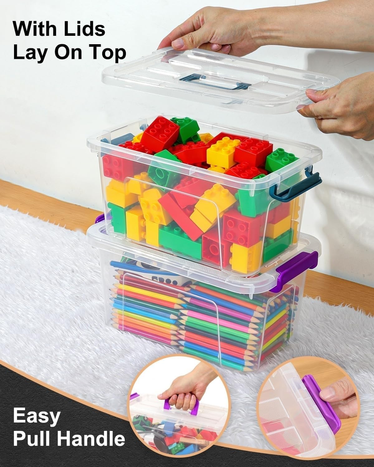 7Qt Clear Stackable Storage Bins with Lids - 6-Pack for LEGO, Crafts & Office