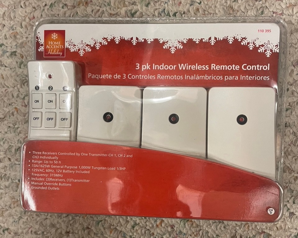 Home Accents 3-Pack Indoor Wireless Remote Control Kit 110 395 / 3 receivers New