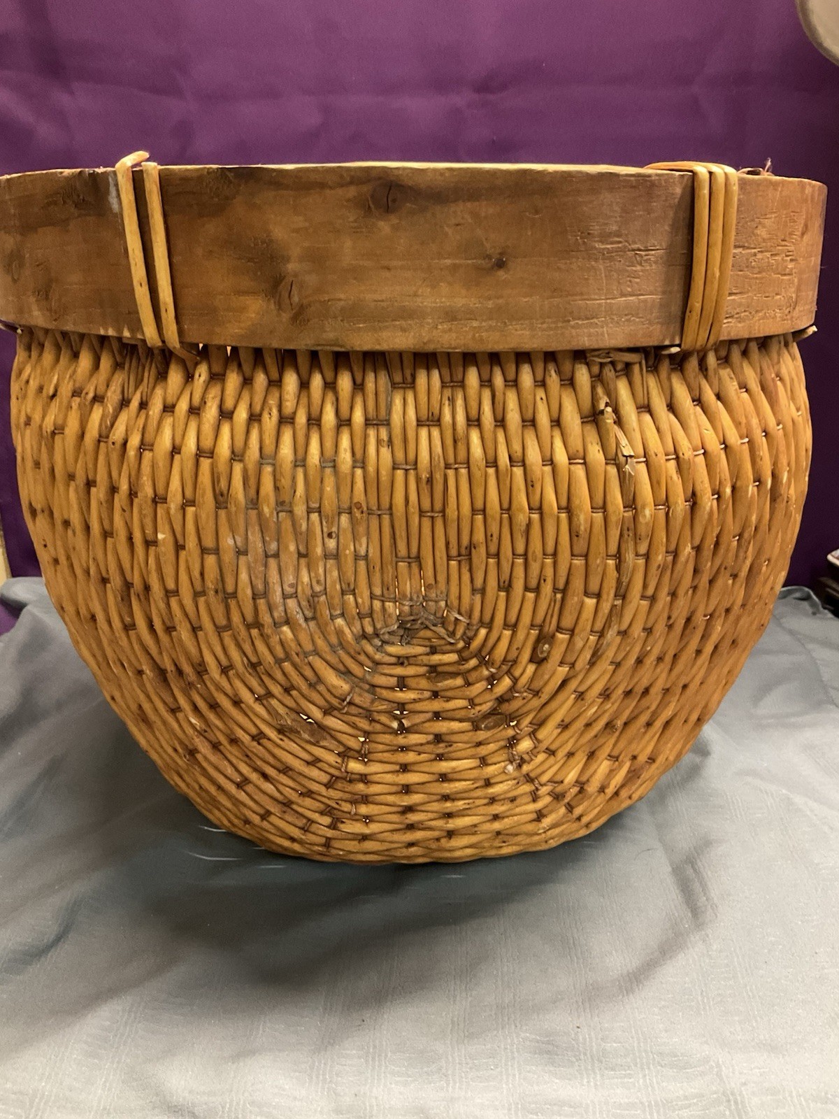 Large Oval Woven ASIAN Gathering Basket Missing Wood Handle