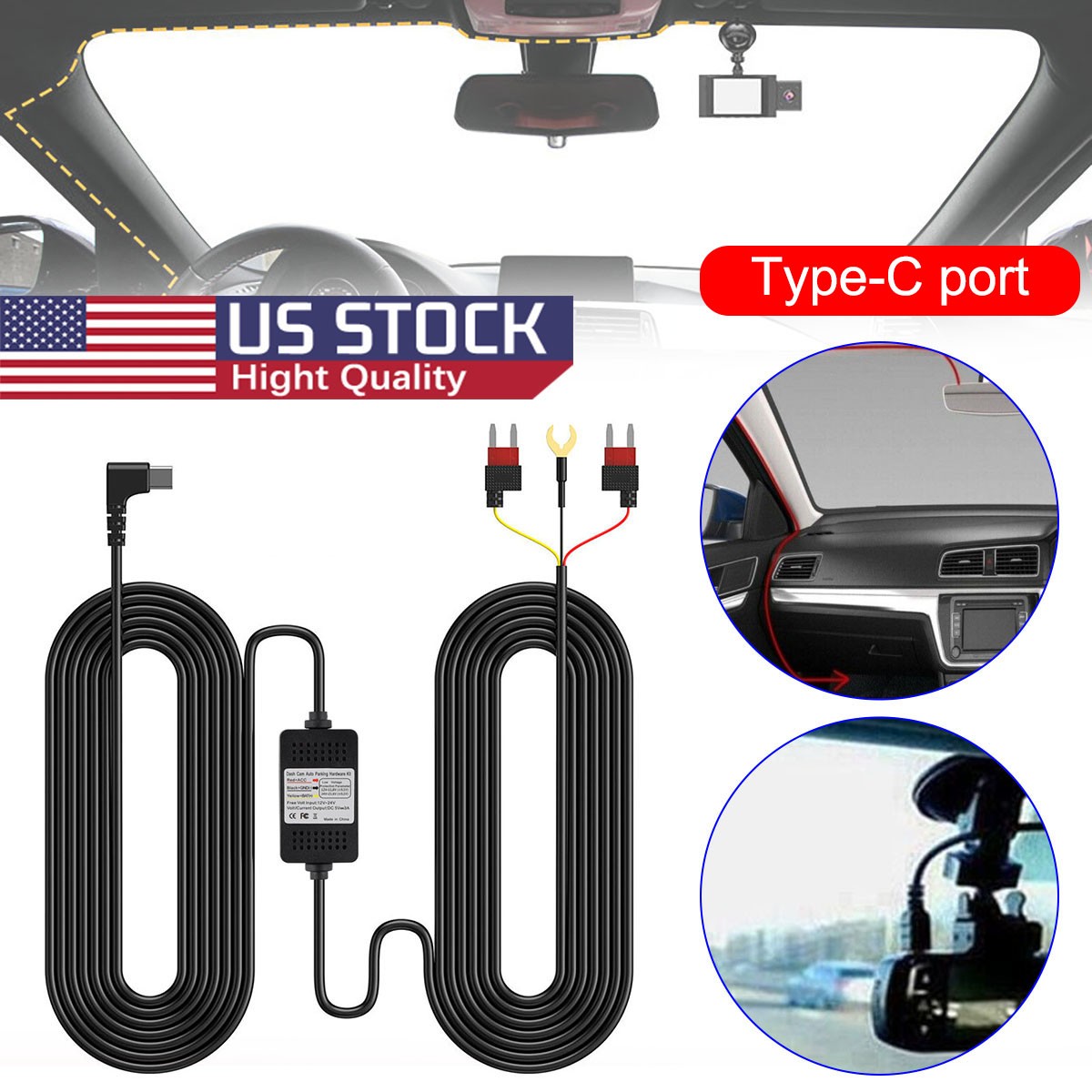 12-24V to 5V 3A Type-C Step-down Cable Suitable Fits Type-c Interface Recorders